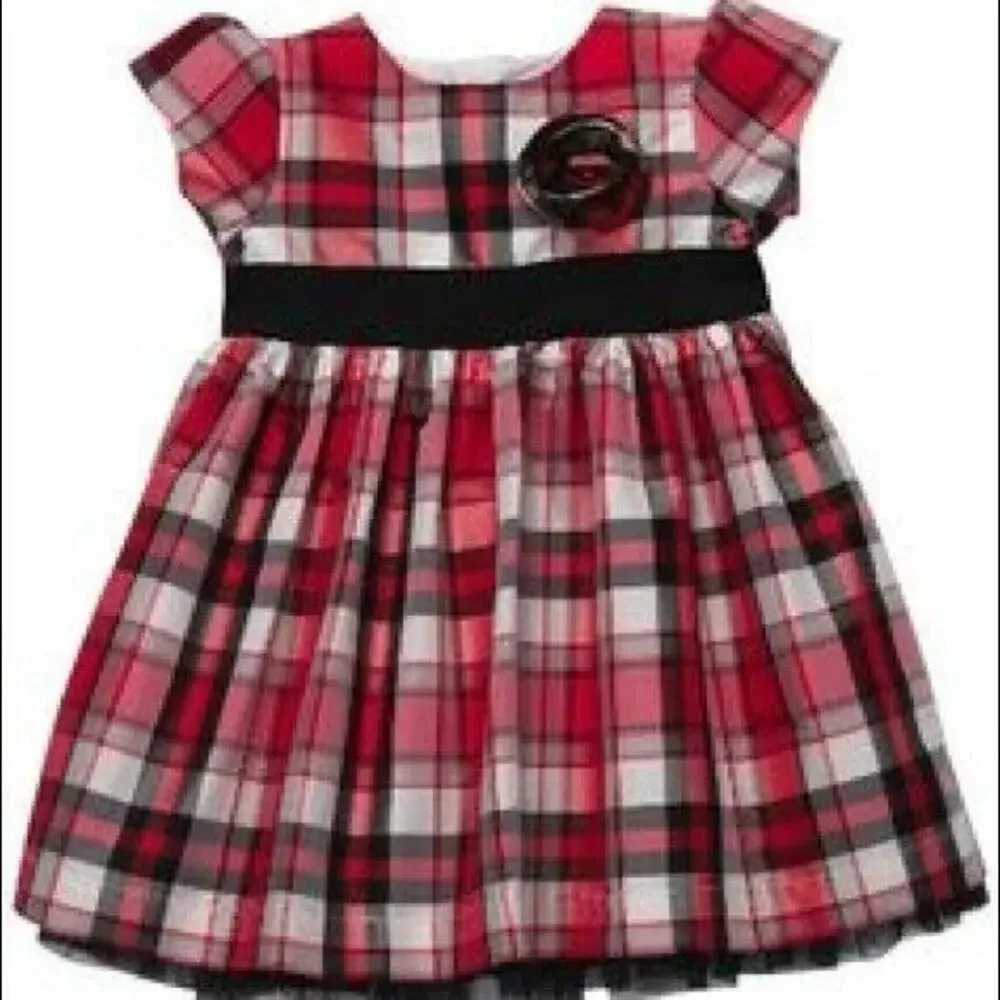 Carter's Girls‎ Dress Sz 6 mo Red Black White Plaid Short Sleeve Holiday NEW